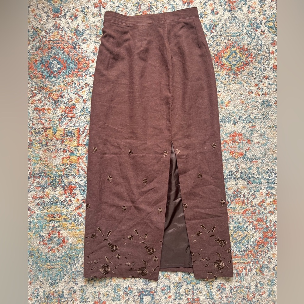 linen blend embroidered maxi skirt
